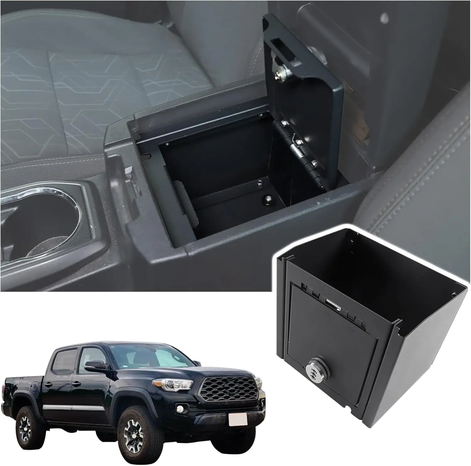 1PCS Carbon Steel Car Center Control Armrest Safe Storage Box For Toyota Tacoma 2016-2022 Security Password Storage Tray
