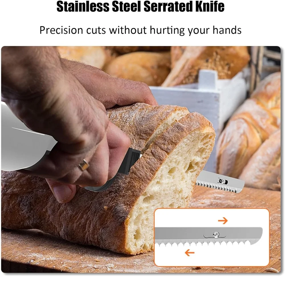 Профессиональный беспроводной нож для хлеба, перезаряжаемый электрический нож 8 в, резак для мяса с 2 зубчатыми 8-дюймовыми лезвиями из нержавеющей стали
