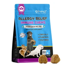 Dog Allergy Relief Chews Anti-Itch Skin & Coat Supplement Omega 3  60 Relief Treatment Pills Pumpkin Enzymes Peking Duck Flavor