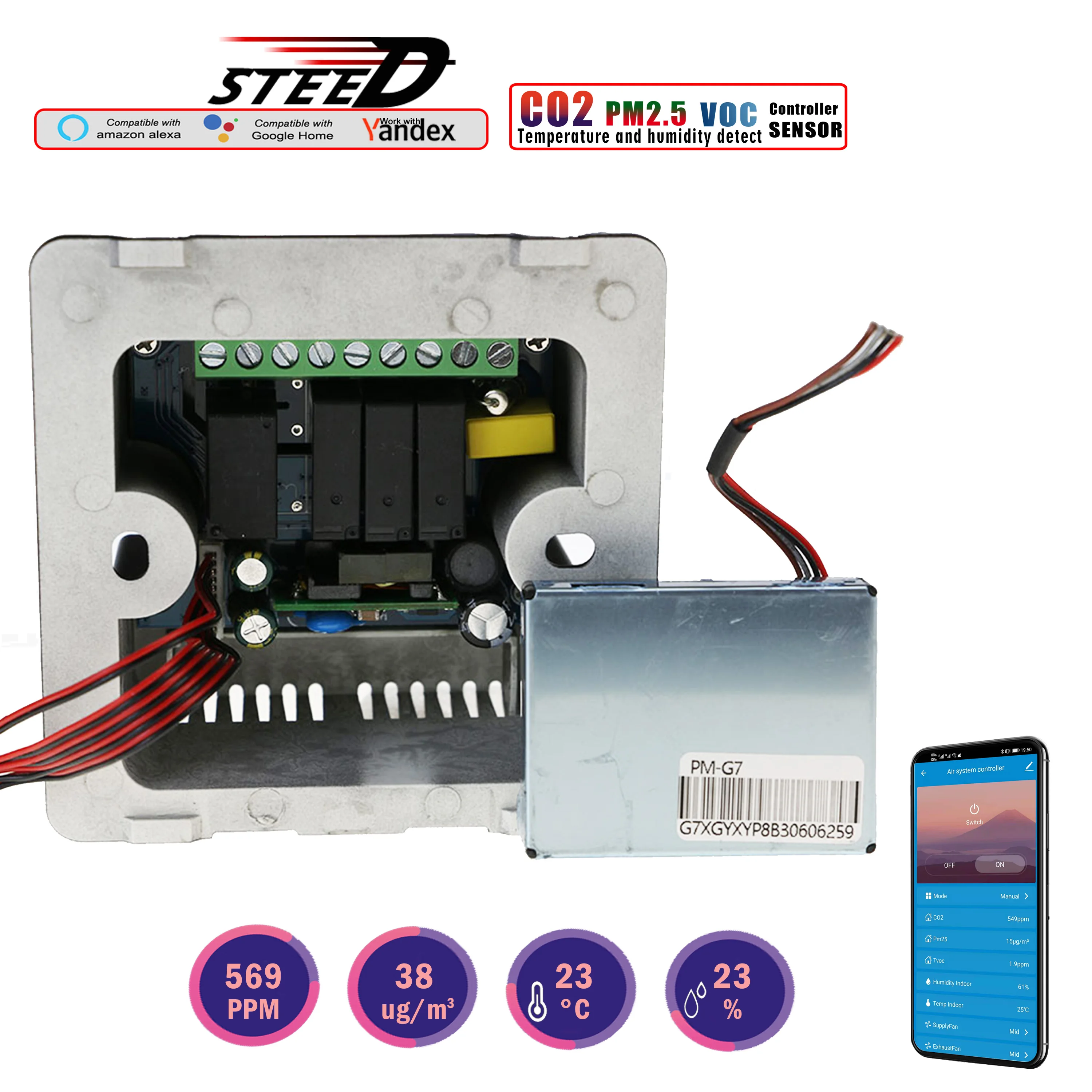 Capteur de CO2 PM2.5 5-en-1, contrôle de la température et de l\'humidité, contrôle de la température et de l\'humidité, pour système d\'intelligence