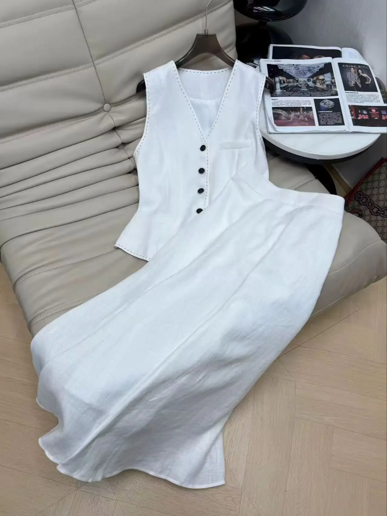 Breathable and comfortable linen vest and long skirt two-piece set minimalist style