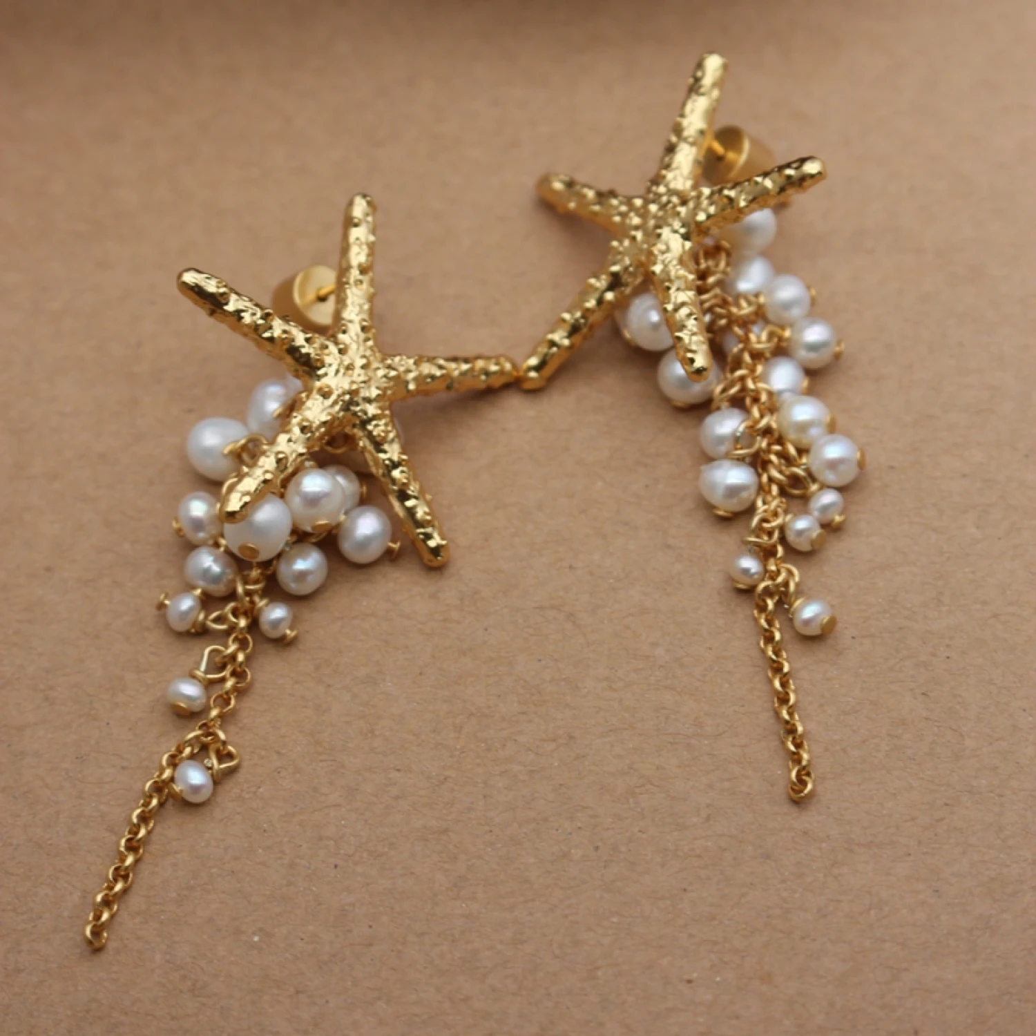 

YAJUNIEL 24K Real Gold Plated Starfish Tassel Earrings for Women Natural Freshwater Pearls Dangle Earrings Jewelry Gifts