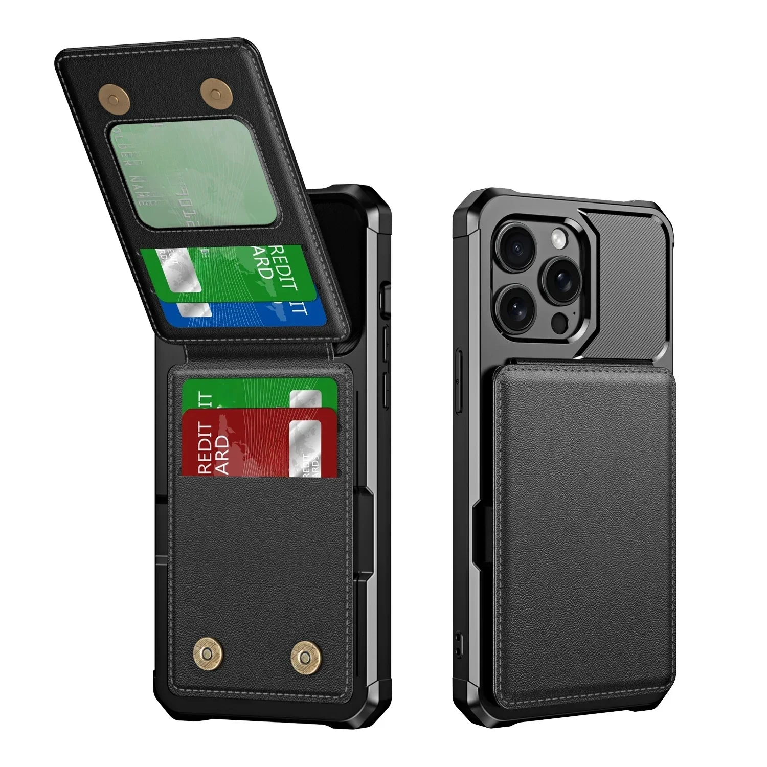 Pionowe etui skórzane na karty Solt Wallet do iPhone'a 15 16 Pro Max 14 Plus 13 12 11 Podpórka zapobiegająca upadkom Podwójne zapięcie magnetyczne — zdjęcie produktu 7