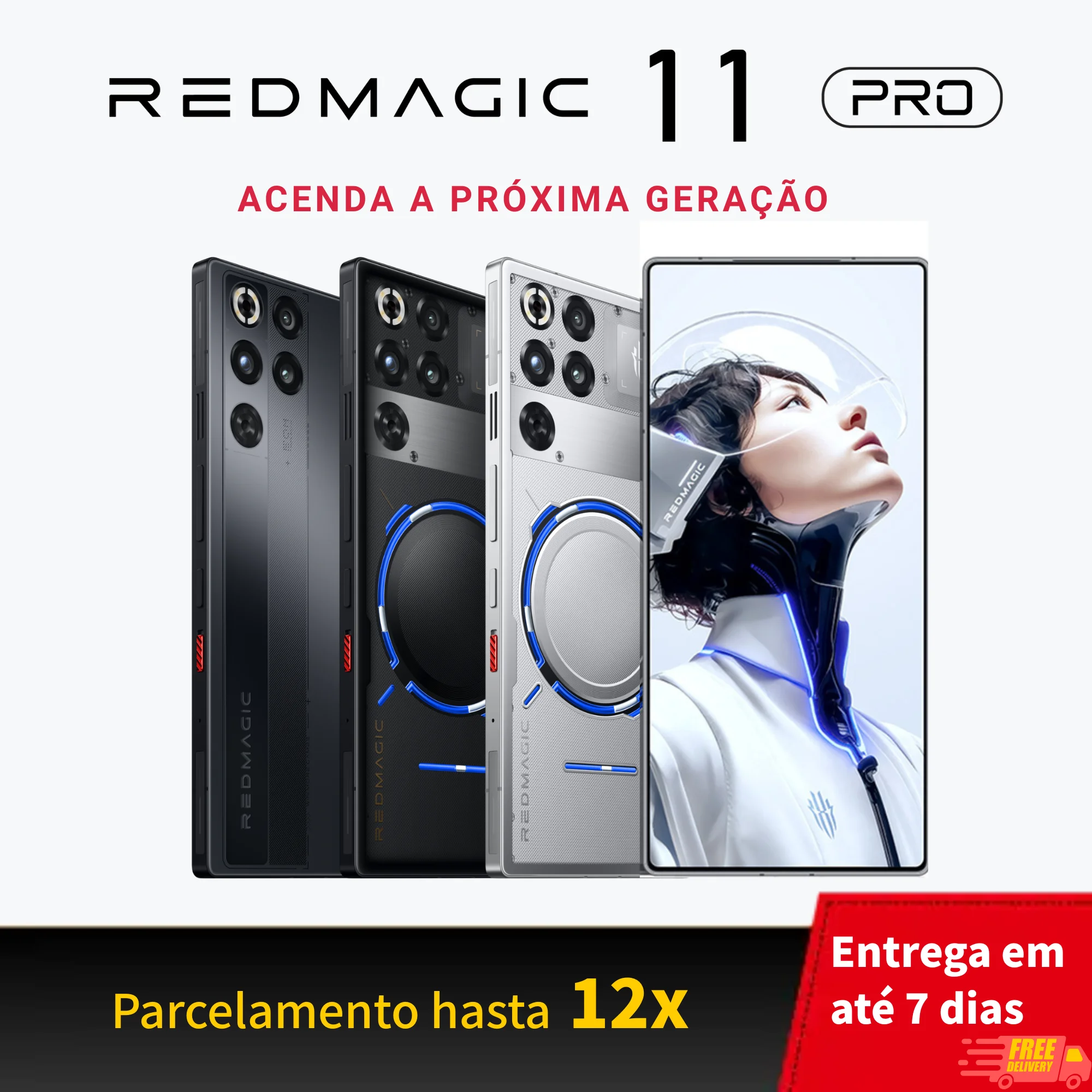 REDMAGIC NX789J 11 Pro Celular Gamer Snapdragon 8 Elite Gen 5, 12/16/24GB + 256/512GB/1TB, Resfriamento Líquido, 7500mAh, IPX8