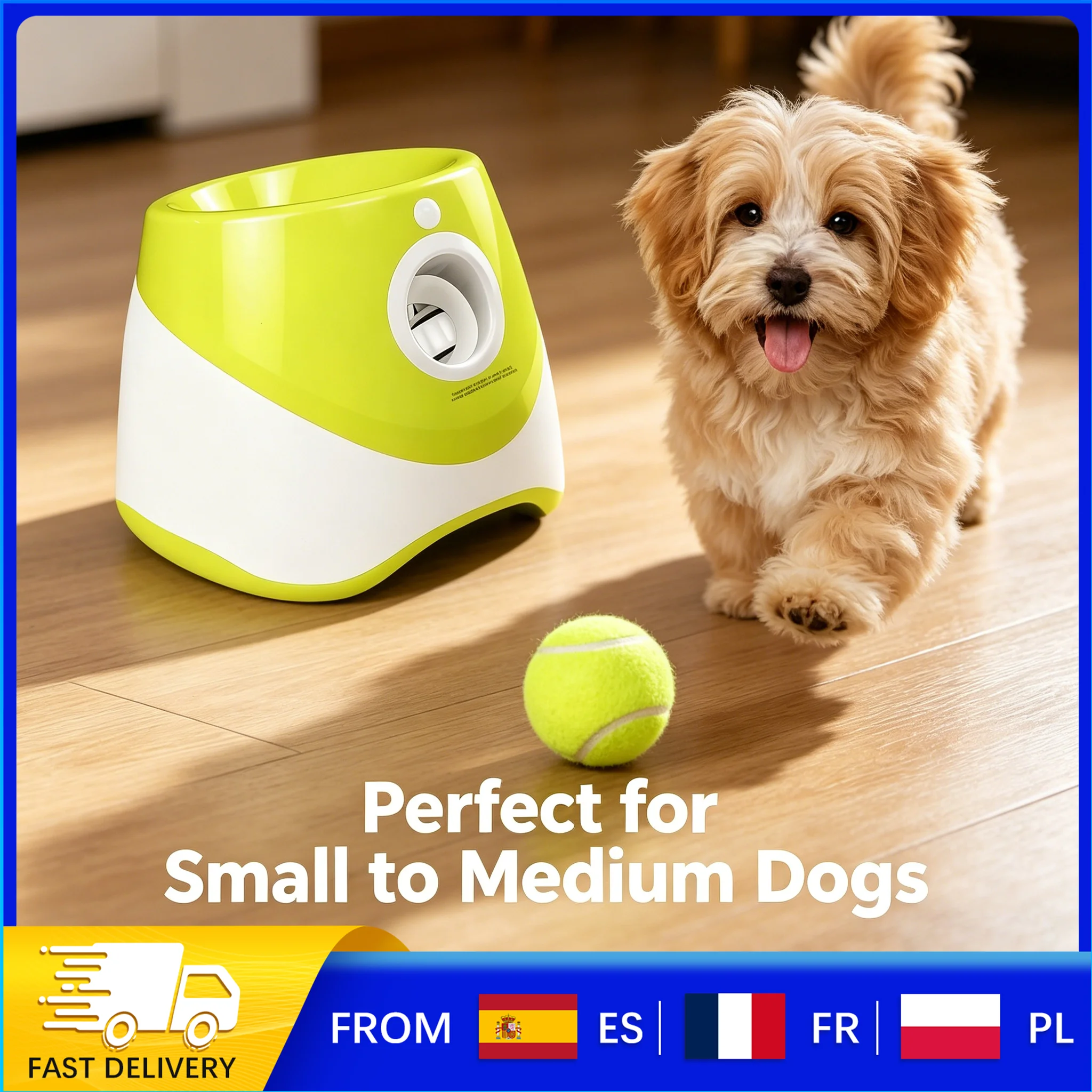 Lanzador automático de pelotas para perros, lanzador interactivo de pelotas de tenis para mascotas, 3 distancias de lanzamiento de 3/6/9 m, compatible con pelotas de tenis pequeñas de 2 pulgadas, batería incorporada recargable por USB para perros pequeños, cachorros, juegos en interiores y exteriores