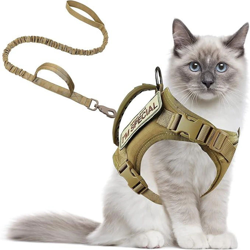 Tactical cat chest harness vest style outdoor walking cats and dogs puppies, used for walking to prevent escape, soft mesh adjus