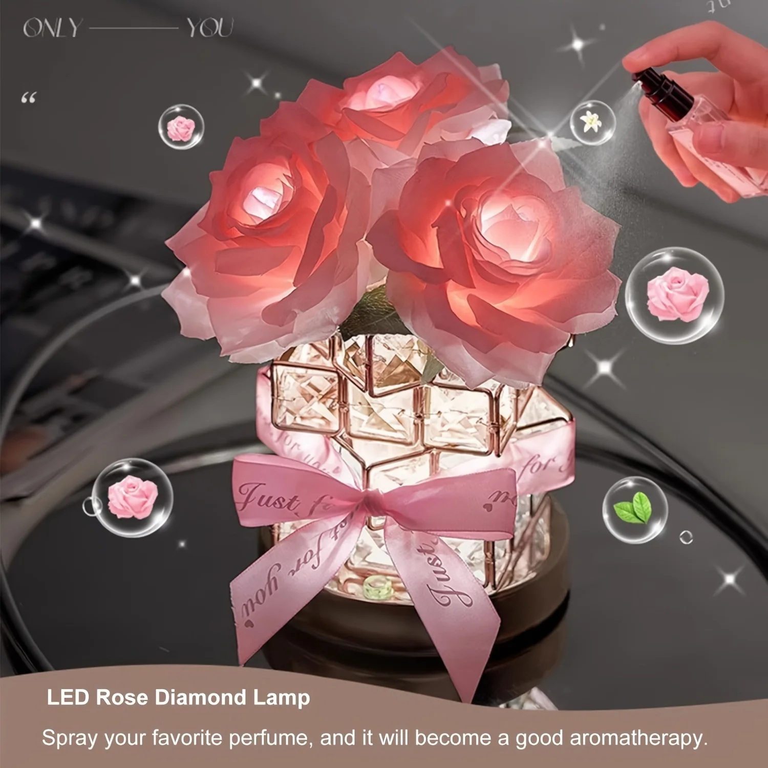 LED 3color Decorative Table Lamps Romantic Crystal Rose Holiday Gift for Girl Friend Valentine\'s Day Birthday Aromatherapy Night