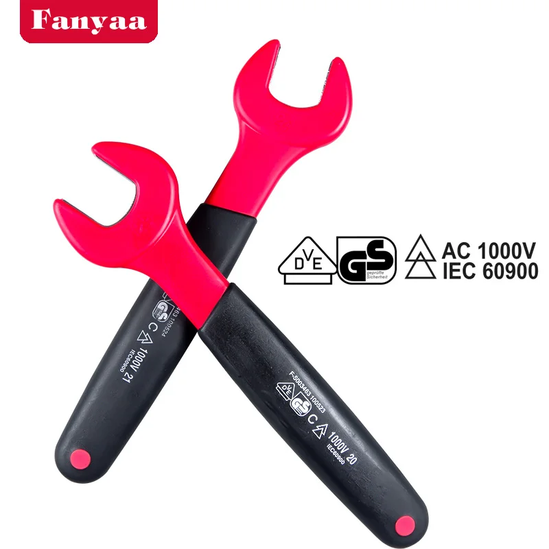 Fanyaa Electrician Insulated Crowfoot Spanner VDE Approved  Open Mouth 7-24mm Single End Crowfoot Wrench Bolt Nut Setter Puller