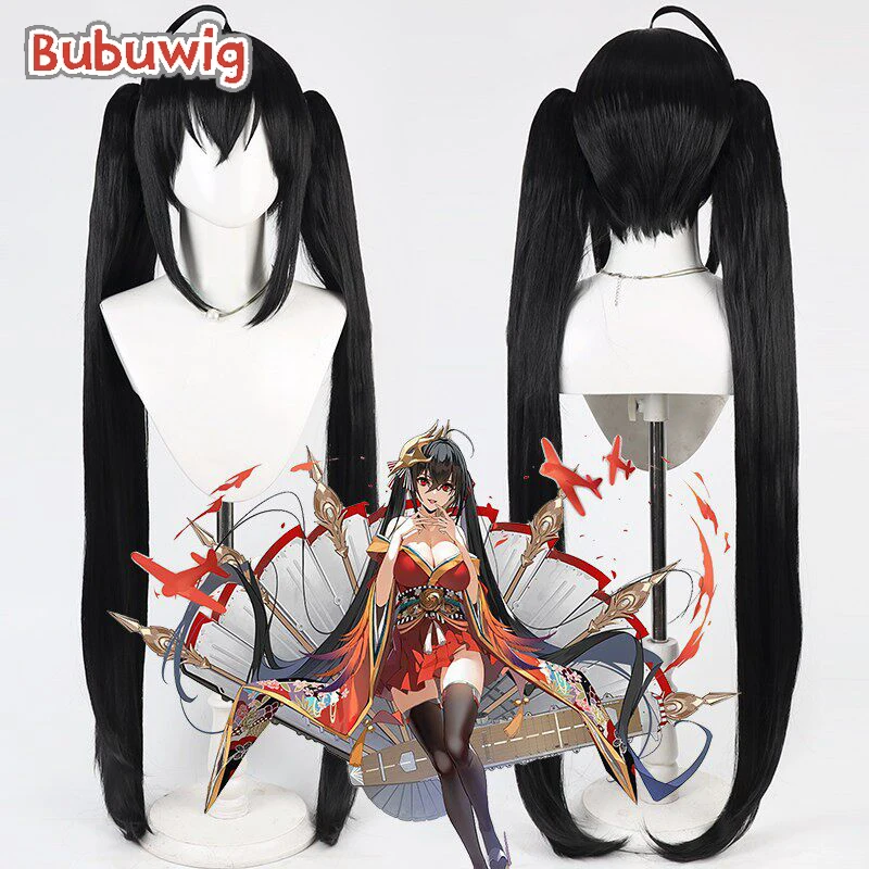 parrucche-sintetiche-bubuwig-taihou-per-cosplay-gioco-azur-lane-taihou-halloween-parrucca-lunga-100-cm-nera-liscia-con-coda-di-cavallo-resistente-al-calore