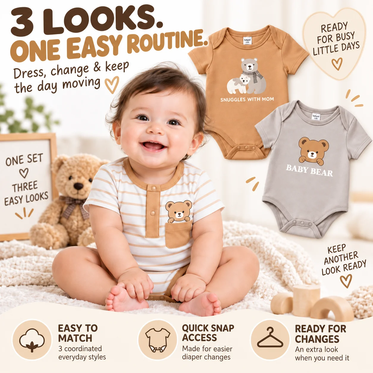 ชุดบอดี้สูทเด็กทารก 3 ชิ้น ลาย - Baby Clothing Neutral บทวิจารณ์และราคา