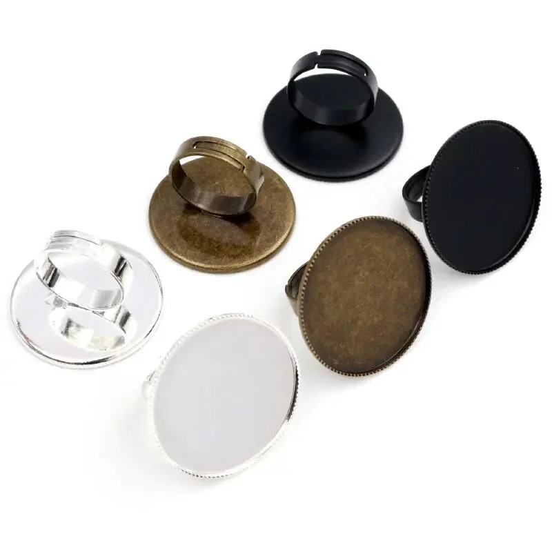 30mm 5 sztuk czarny SilverColor niklowany mosiądz regulowany pierścień ustawienia Blank/Base,Fit 30mm szkło Cabochons, przyciski — zdjęcie 2