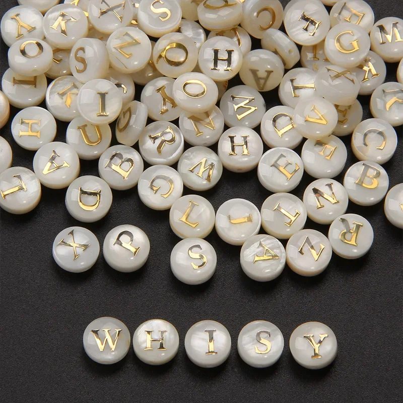 8mm biały list naturalny muszelki koraliki okrągły płaski alfabet paciorek do naszyjnika do tworzenia biżuterii Handmade Diy bransoletka naszyjnik akcesoria — 2
