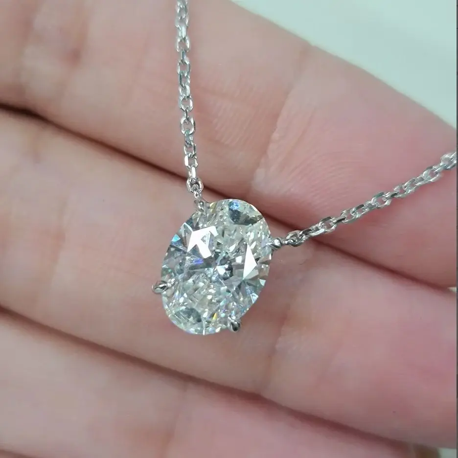 14k Gold Diamond Pendant Solitaire Oval Diamond Necklace 3Ct CVD Lab Grown Diamond Wedding Necklace for Women IGI Certificate