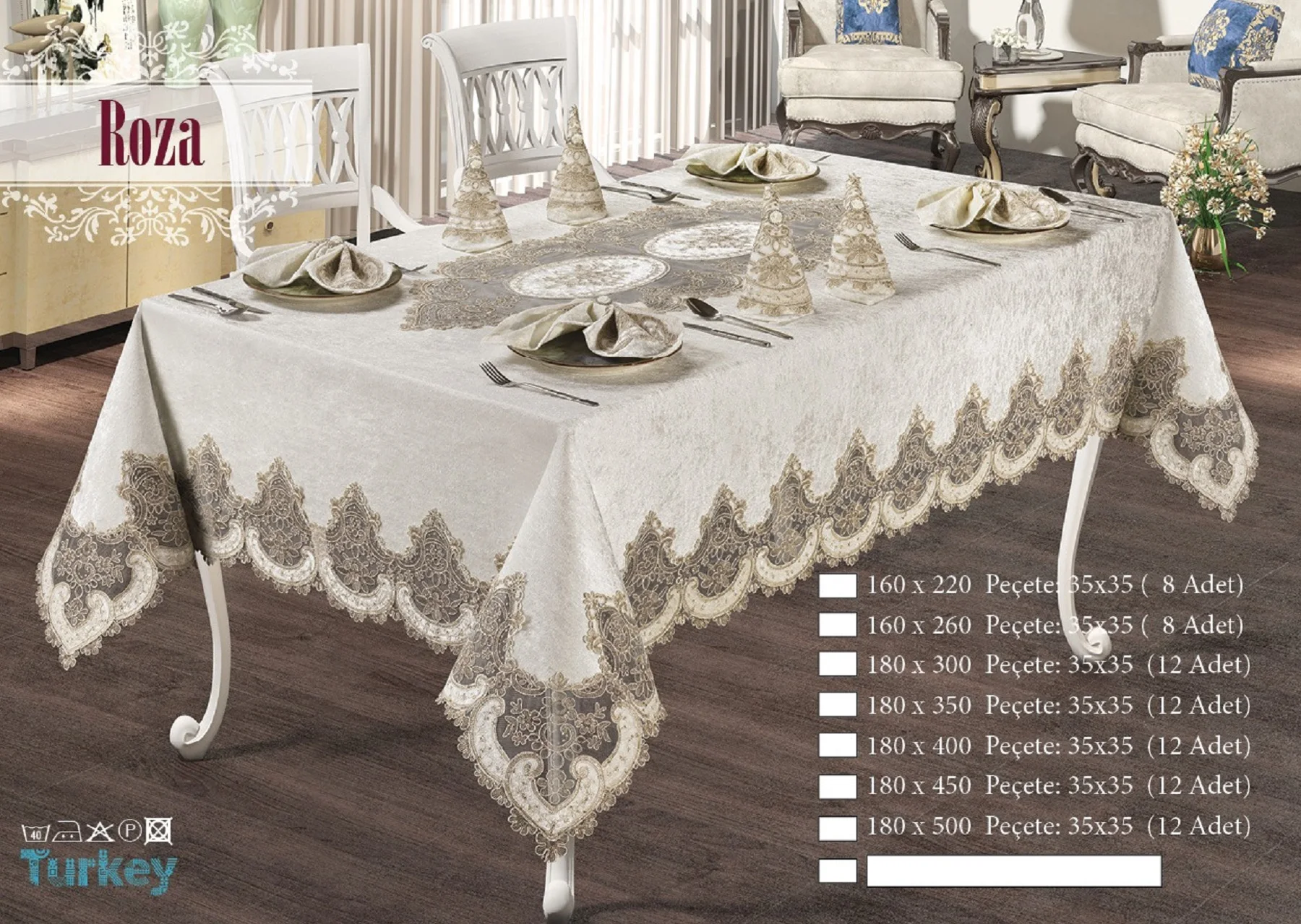 Roza Velvet Fabric French Guipure 25 Piece Dinnerware Luxury Table Cloth Party Special Occasion Home Decor Hotel Wedding