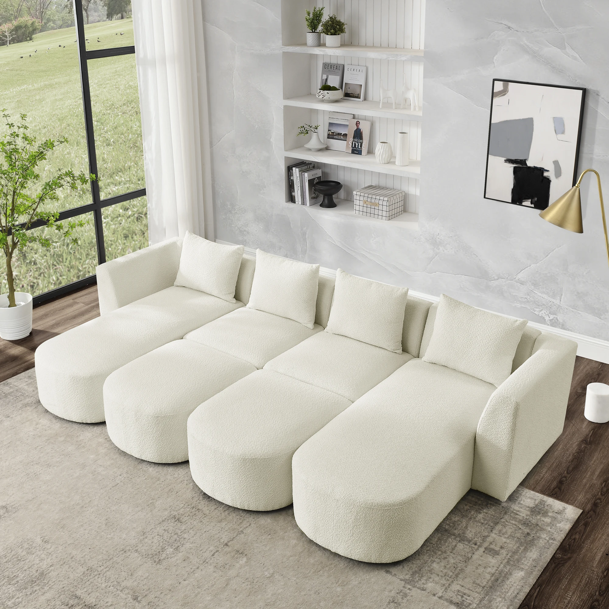 

Modular U-Shaped Sectional Sofa with 2 Single Seats, 2 Chaises, 2 Ottomans, DIY Combination, Loop Yarn Fabric