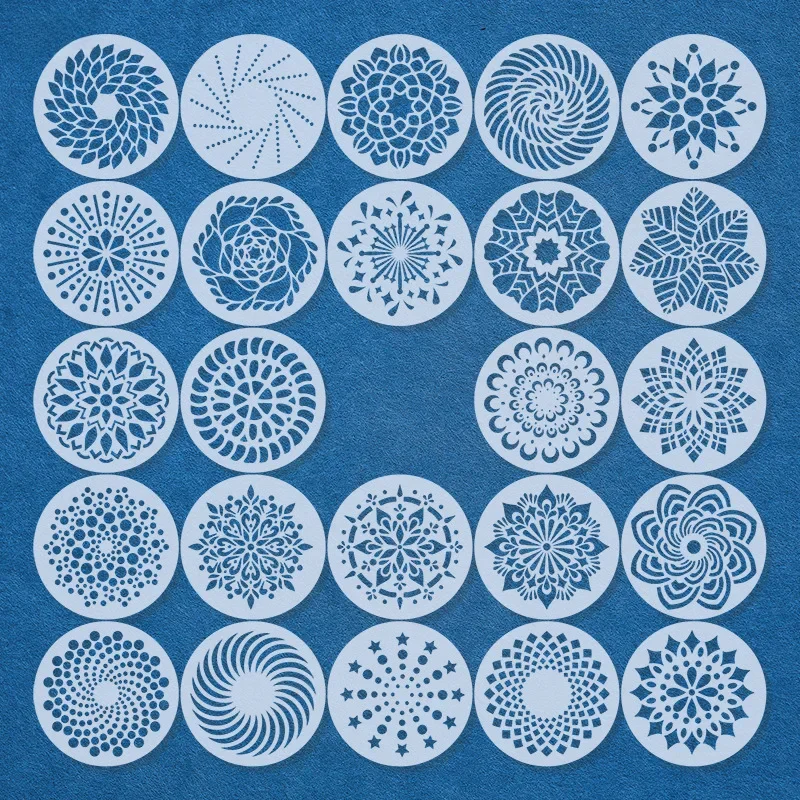 24 sztuk/zestaw 13cm okrągła Mandala geometria DIY nakładania warstw szablony malowanie ścian księga gości kolorowanie tłoczenie Album dekoracyjny szablon — zdjęcie 2