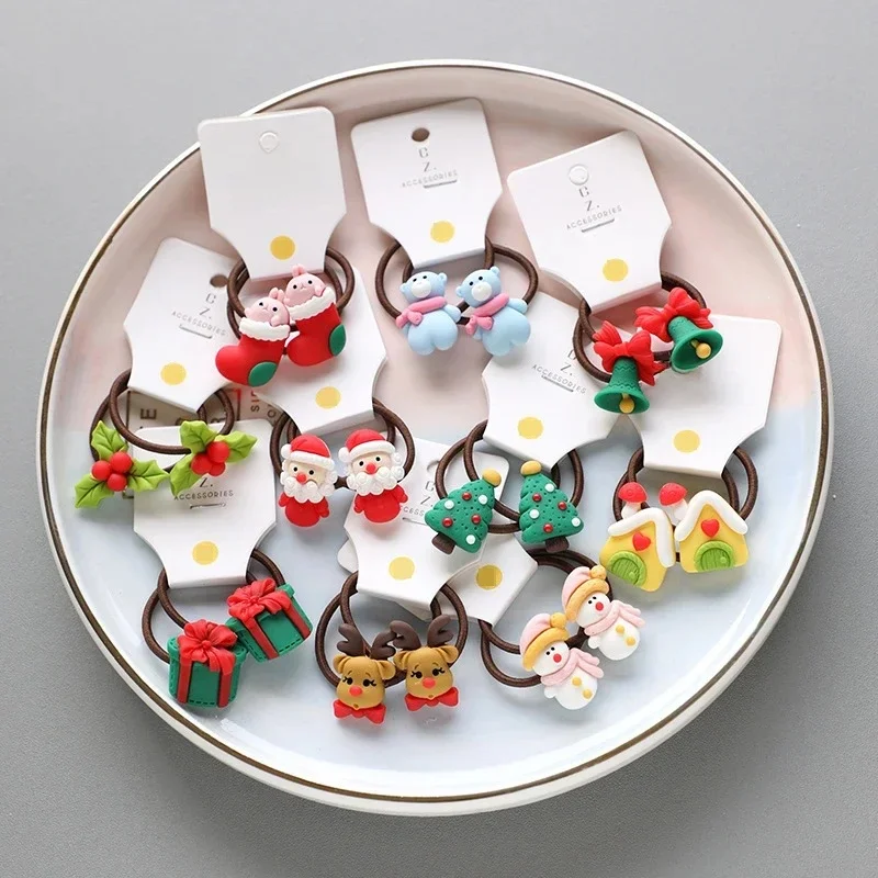 2 pièces nouveau mignon noël wapiti dessin animé élastiques bandes de cheveux en caoutchouc cheveux corde cravate filles cheveux Scrunchie élastique pour queue de cheval gomme accessoires