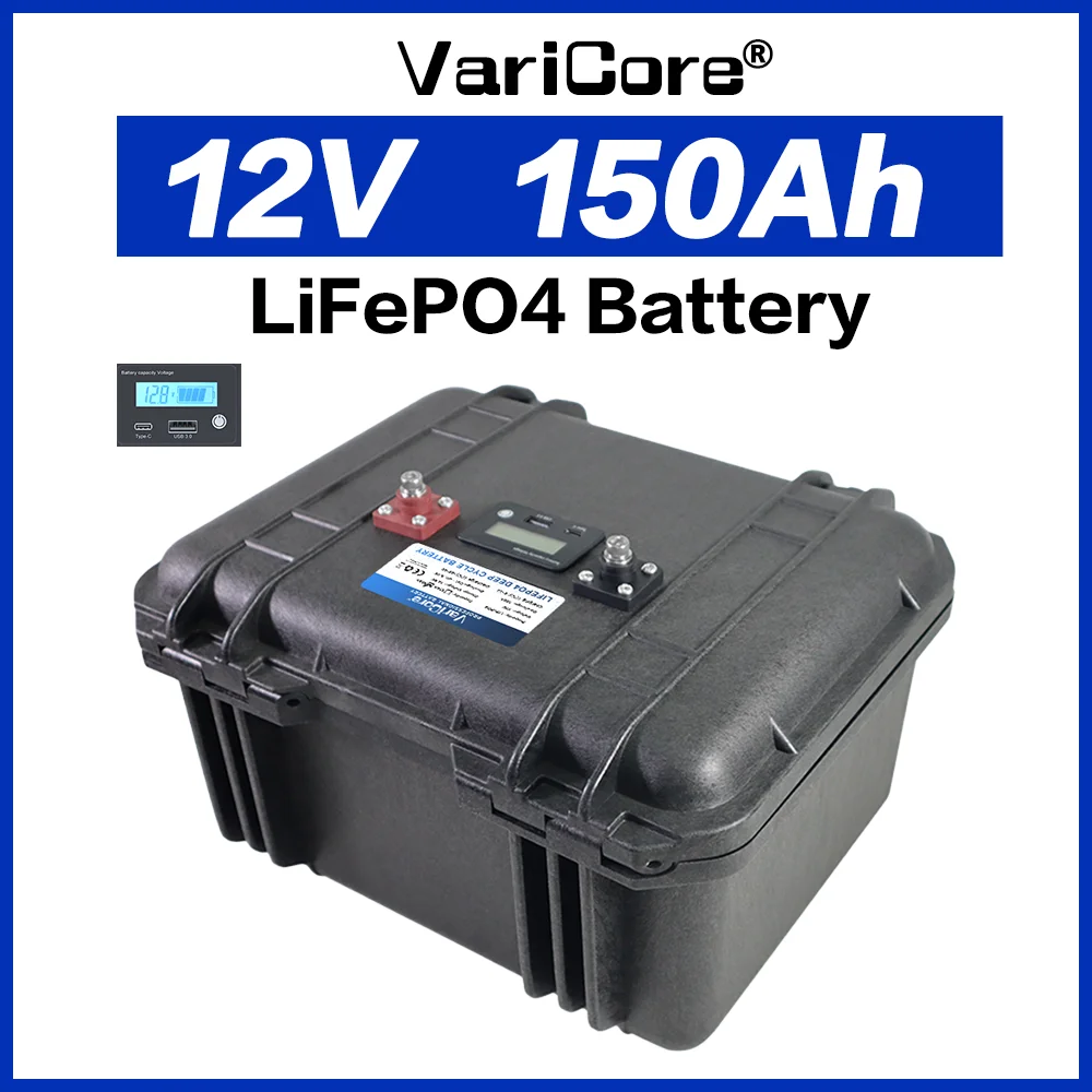 Batterie LiFePO4 12V 150Ah, batterie rechargeable au Lithium-fer-phosphate, BMS intégré pour camping-car, stockage d'énergie solaire, bateau, caravane