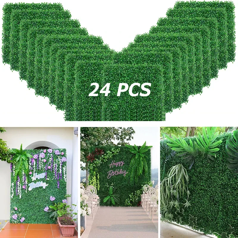 

24pcs Artificial Plants Grass Wall Panel Boxwood Hedge Privacy Fence Panel Grass for Indoor Home Garden Decor Wedding Wholesale