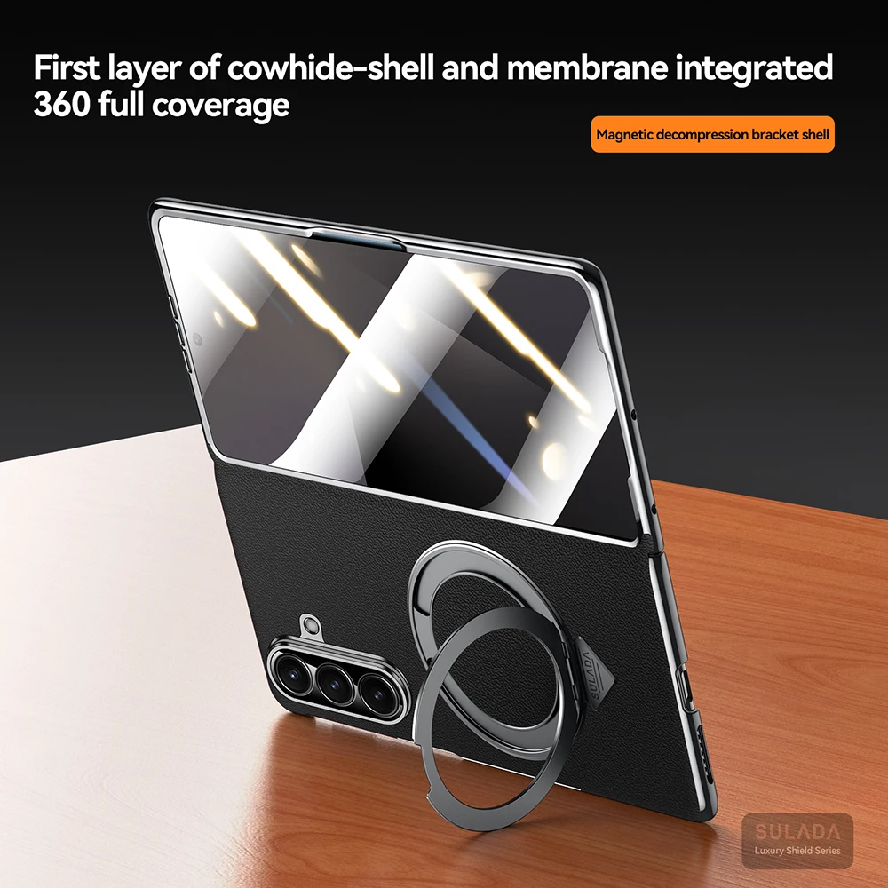 

Чехол для Samsung Galaxy Z Fold 7, полная защита, натуральная воловья кожа, защитный чехол с магнитной подставкой и стеклянной крышкой