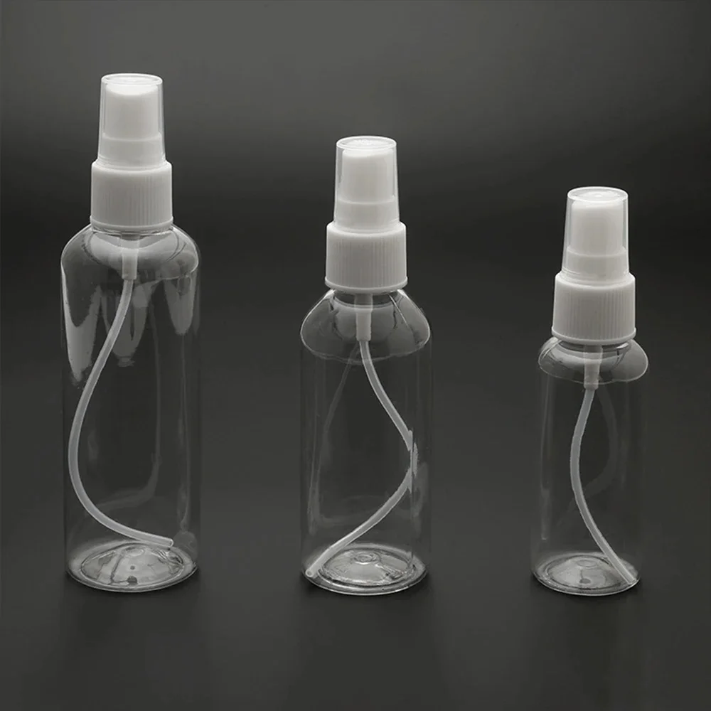 50 SZTUK 10/20/30/50/60/100ml Drobna mgiełka Przezroczyste butelki z rozpylaczem z białą pompką do olejków eterycznych Perfumy podróżne Butelka wielokrotnego napełniania — zdjęcie 2