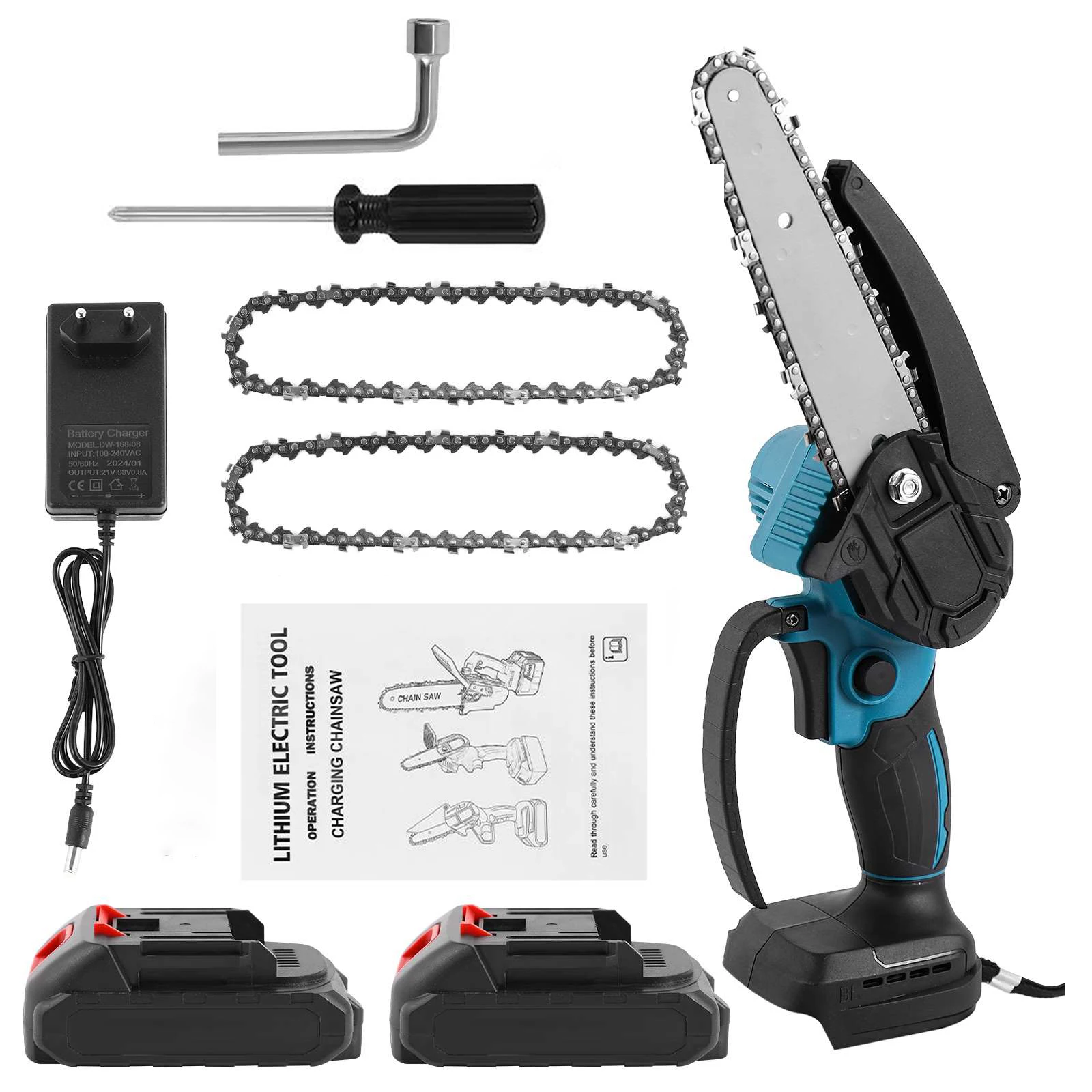 6 Inch Borstelloze Elektrische Zaag Draadloze Olieman Handheld Tuin Hout Snijden Logging Kettingzaag Power Tool Voor Makita 18V Batterij pin