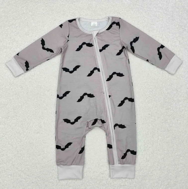 

Infant Bboy Bat Grey Print Long Sleeve Bodysuit Baby Bamboo Fall Sleeper Zipper Romper