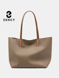 Zency Women's Tote Bag Genuine Leather Handbag Large Capacity Shopper Composite Bag Travel Big Pocket For School Books Ipad Keys