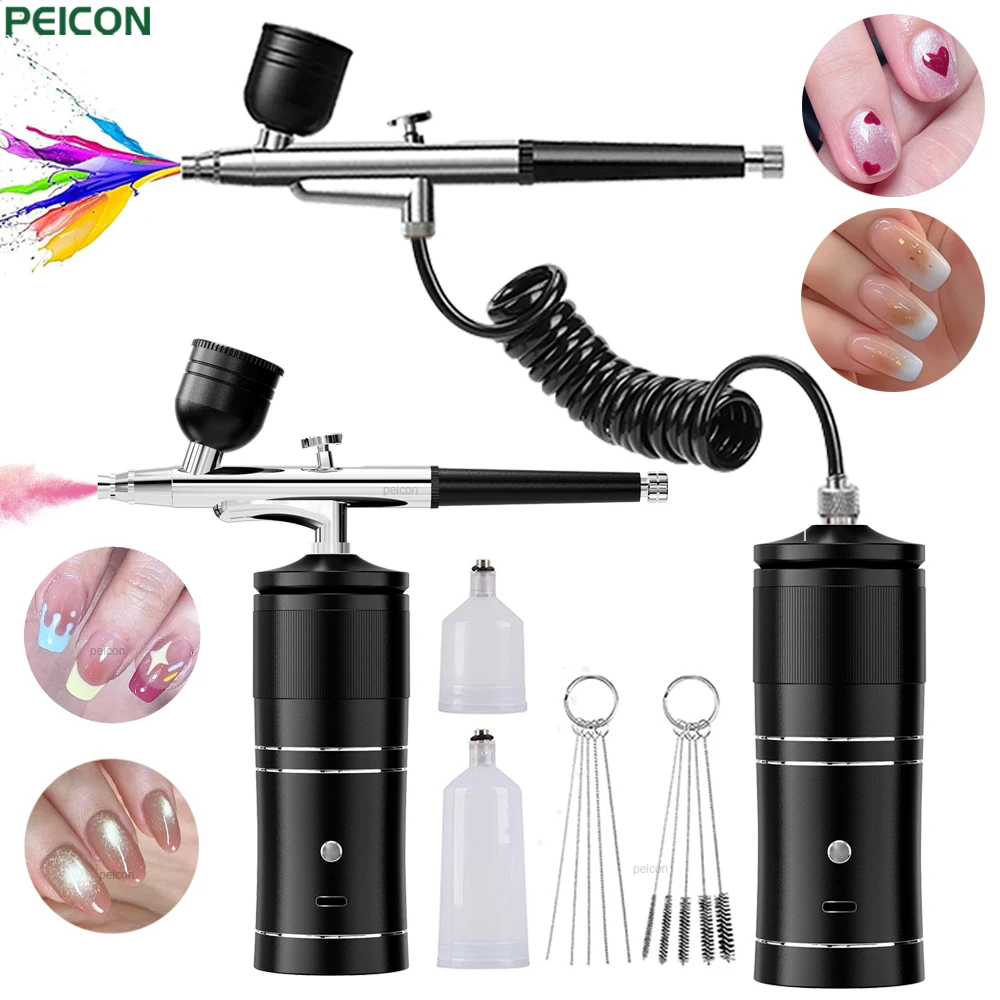Aerografo per unghie con compressore, aerografo portatile per nail art, pittura e lavori creativi, aerografo per unghie ricaricabile tramite USB con compressore.