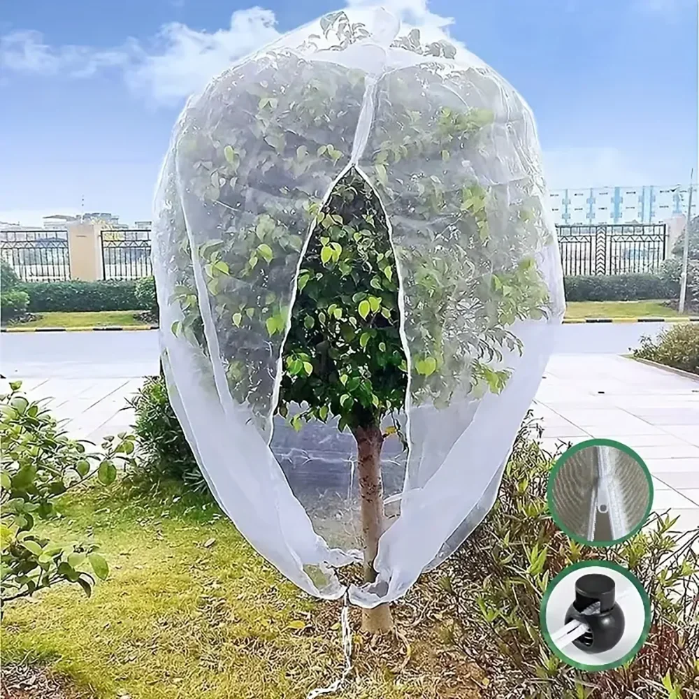Extra dik tuinnet met trekkoord en ritssluiting-insecten- en vogelbescherming voor fruit, citrus, bloemen Pe-materiaal insectennet - afbeelding 2