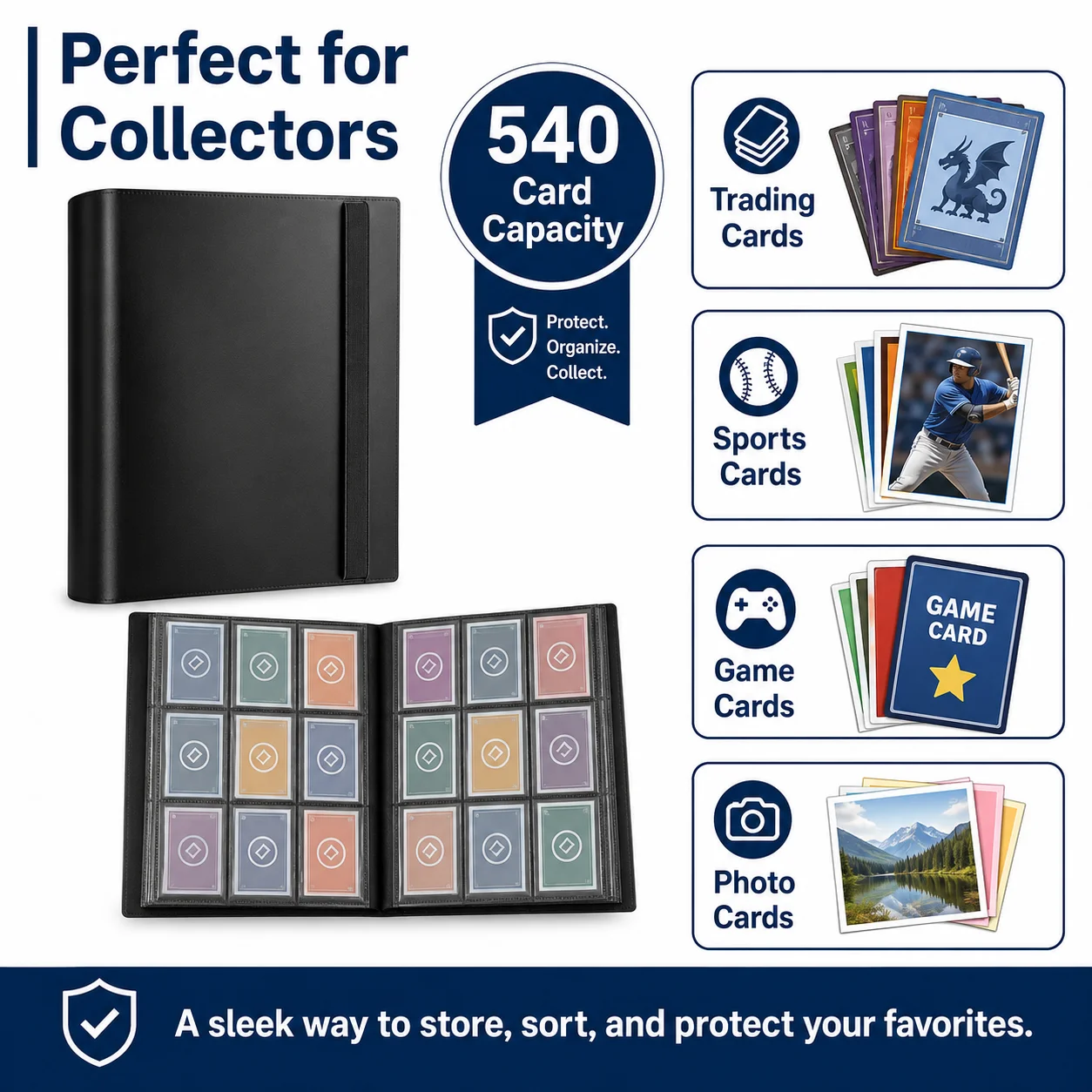 Premium Card Binder 9 Pocket Trading Card Album Folder, 360 Card Capacity 20 Pages Sports Card Binder Compatible with MTG TCG Baseball Cards Black