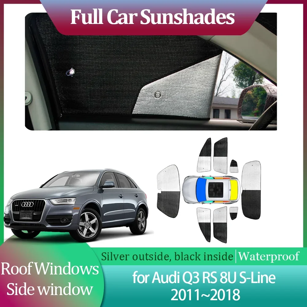 

Автомобильные солнцезащитные очки для Audi Q3 RS 8U S-Line 2011 ~ 2018, 2012 2013 2014 2015 2016 2017 боковая занавеска на лобовое стекло, солнцезащитный козырек на крышу, аксессуары для крыши