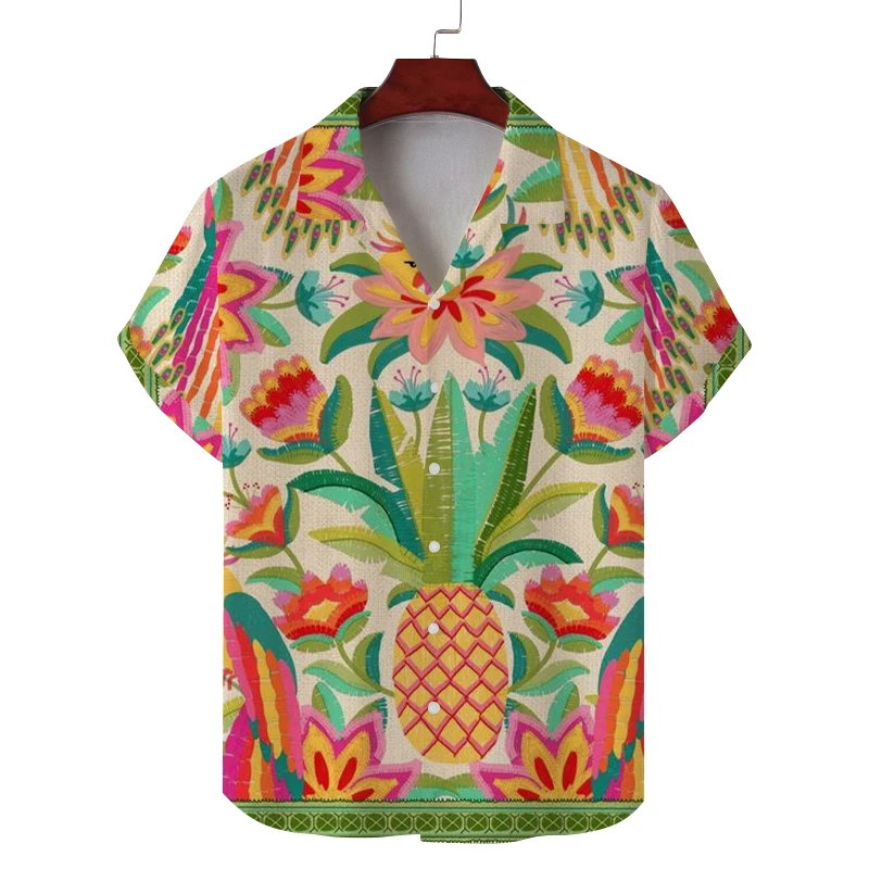 

Men's summer Cuban collar short-sleeved shirt with exotic symmetrical prints, comfortable and breathable, versatile