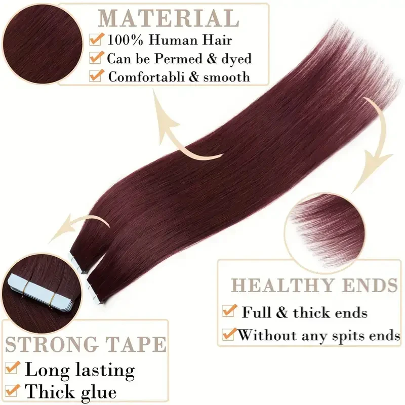 Alimice #99J Tape In Straight Hair Extensions Invisible Tape In Hair Extensions For Woman 50g