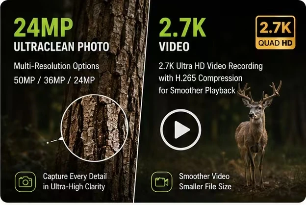 24MP 2.7K Trail Camera, IR LED Night Vision, 0.2s Motion Activated, 120° Detecting Range, Waterproof, Garden Watching