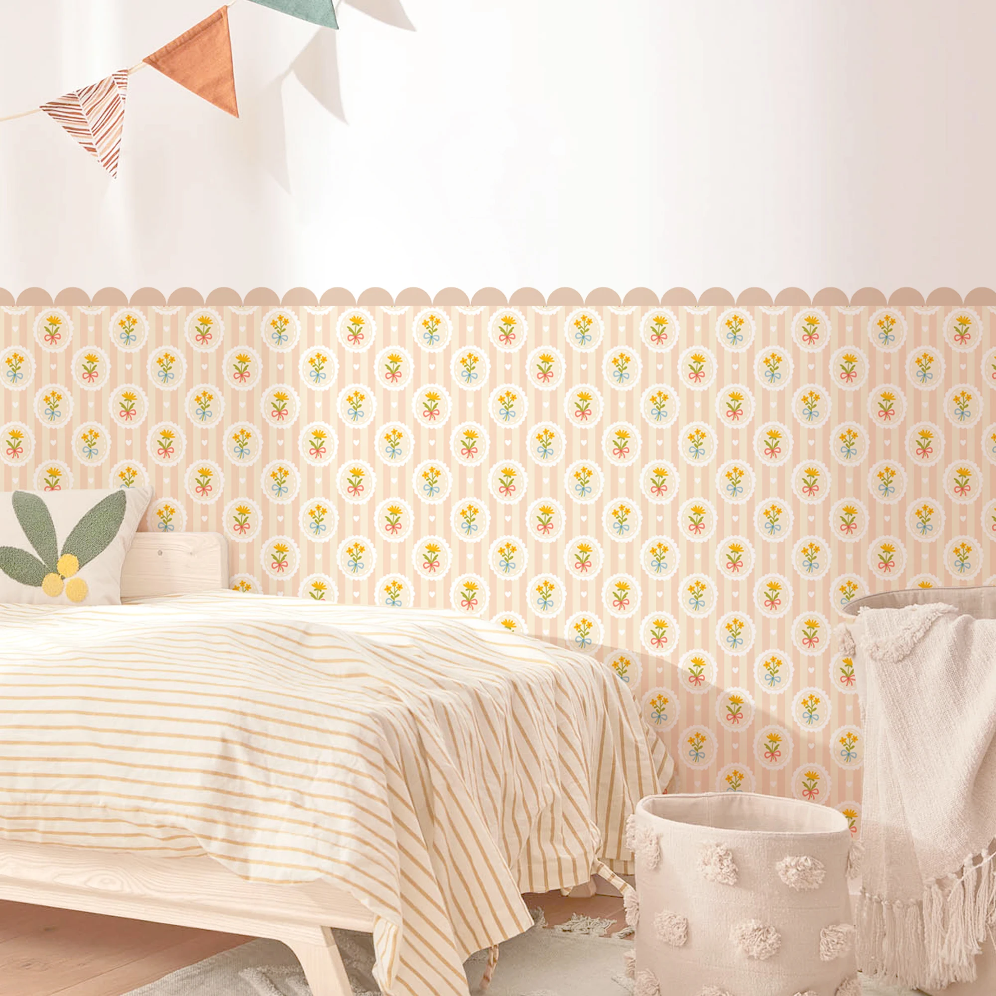 

Boho Flowers Love Scalloped Wallpaper Nursery Decal Child Room Kids Room Girls Bedroom Waterproof Peel & Stick Living Decor