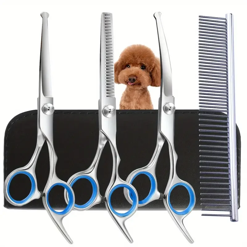 Safe and Precise Professional Pet Grooming Scissors with Round Head - Stainless Steel Dog Hair Shears for Effortless Trimming