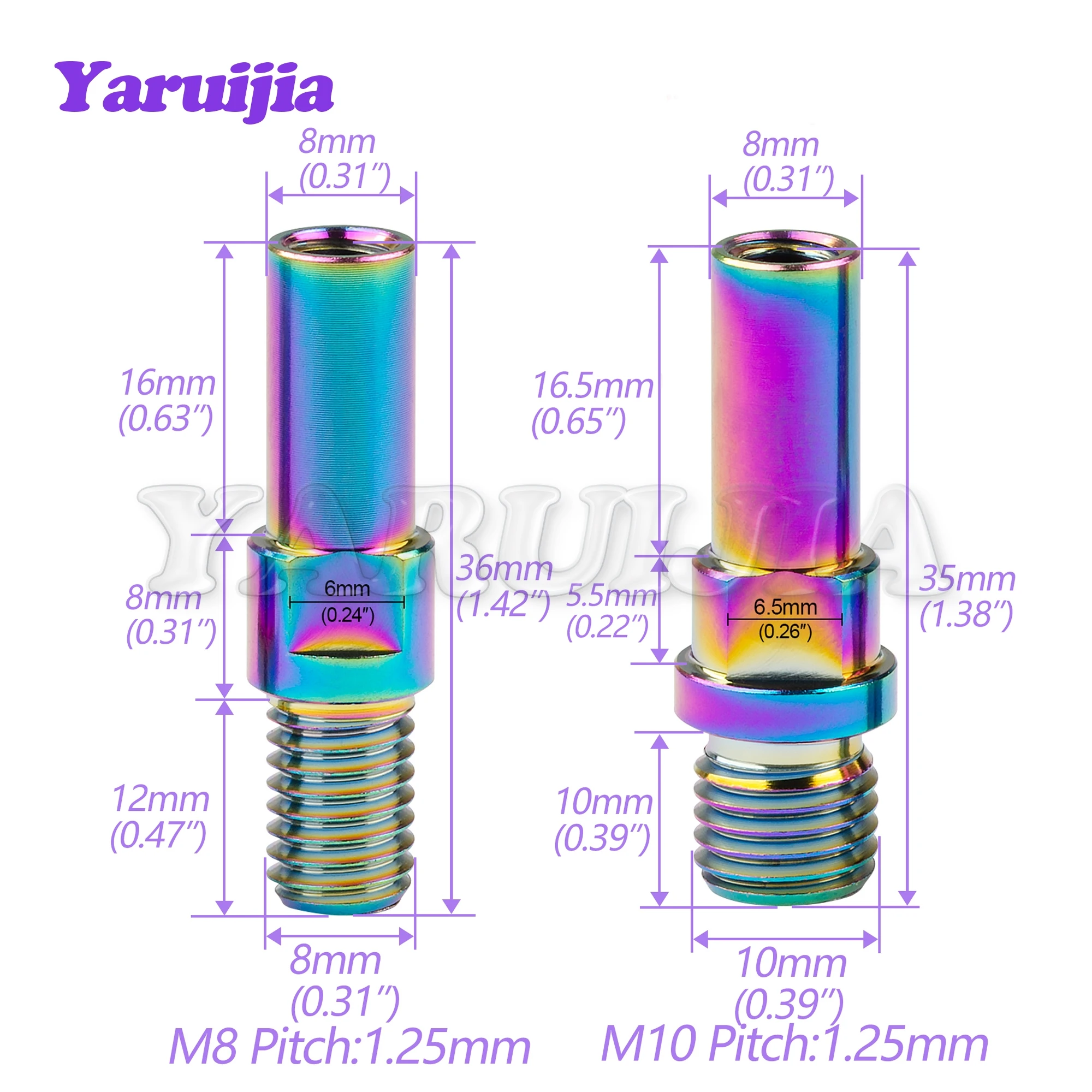 Yaruijia Titanium Bolt V Brake Base Post M8/M10 Pitch 1.25mm Titanium MTB BMX Ti Stud Post Bolt Bike Service Parts 1pair