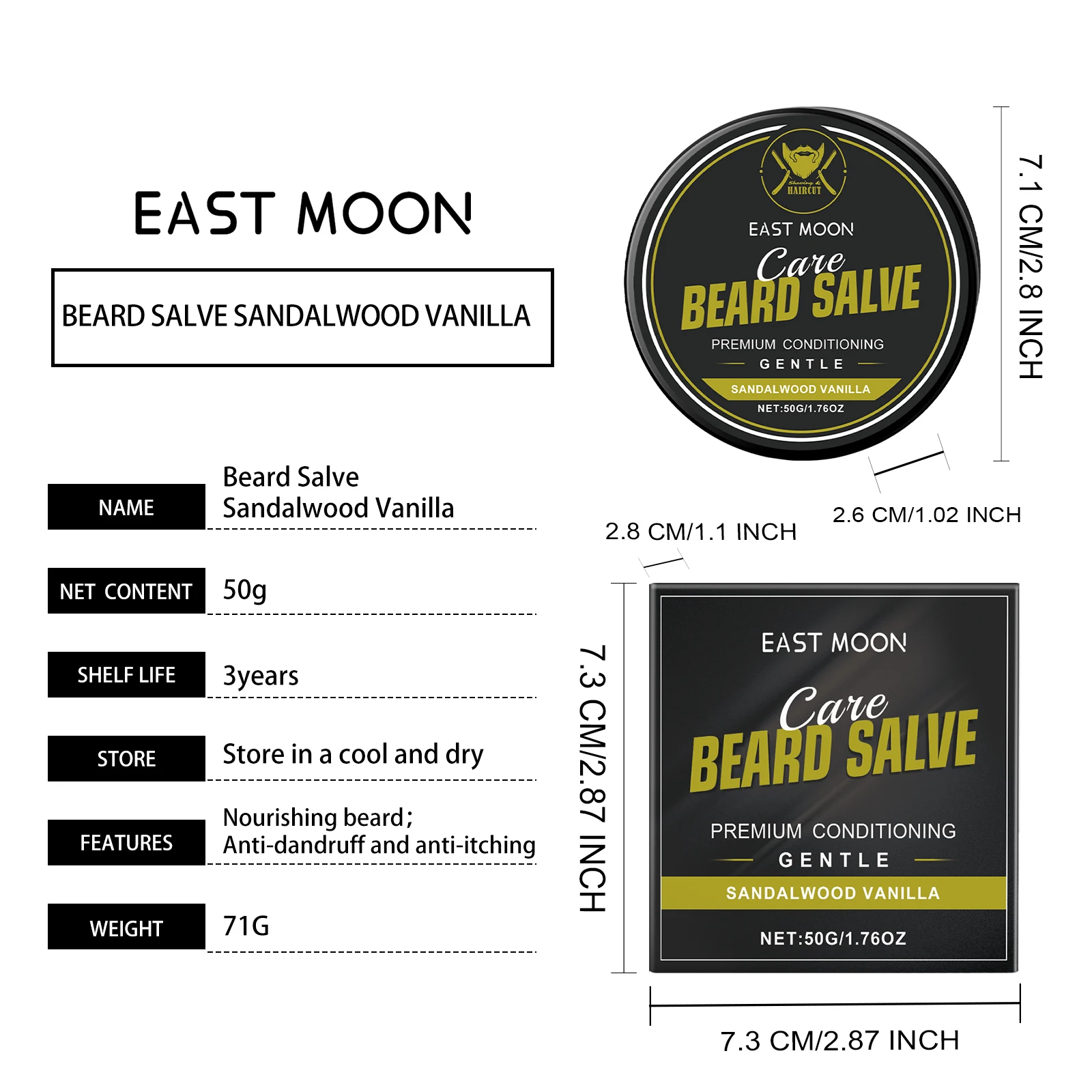 East Moon 50g Sandalwood Men's Perfume Balm For Beard Care Nourishing Care Beard Lasting Wooden Fragrance Refreshing Beard Balm