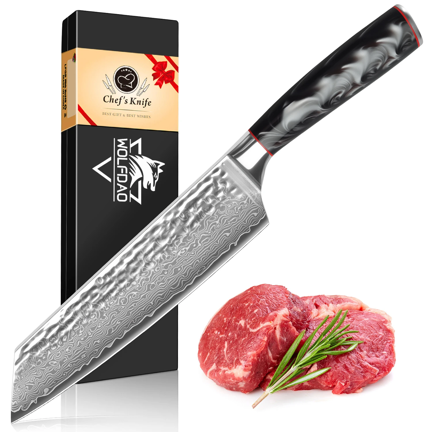 SAEIV Damast Kiritsuke Kochmesser  67 Lagen Damaststahl Küchenmesser  mit Premium Geschenkverpackung als Geschenk für Hobby- und Profiköche   für Steak Fleisch Gemüse