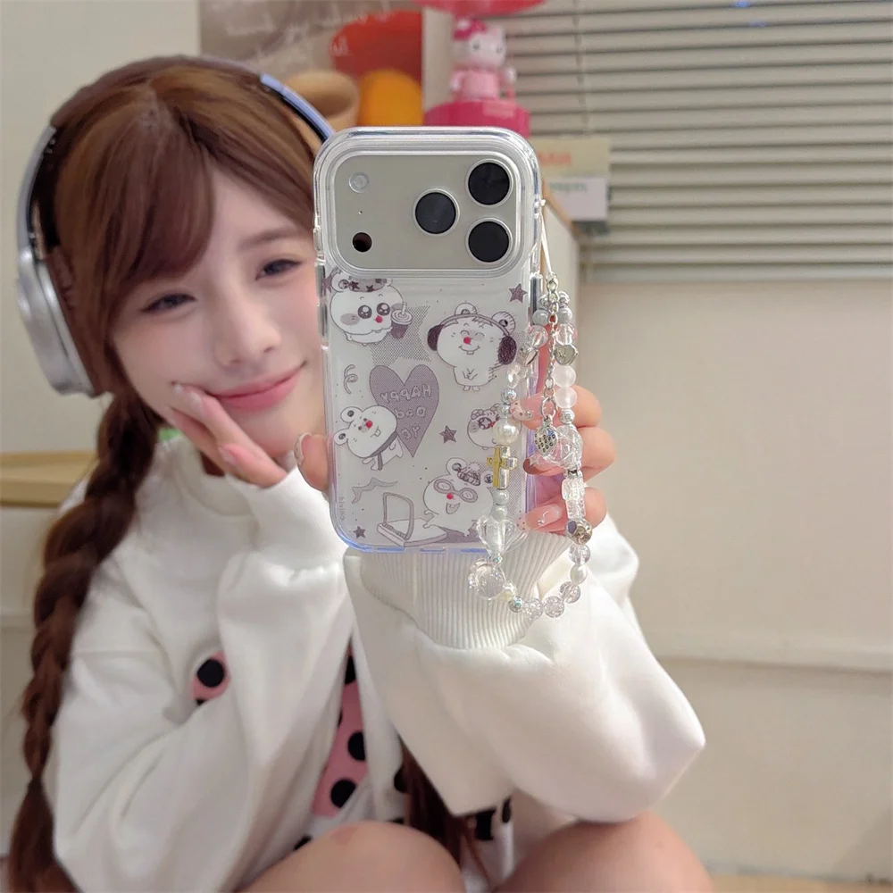 

New cute animal red nosed rat, transparent strap chain, suitable for iPhone 17/13/14/15/16 Pro Max anti fall all inclusive