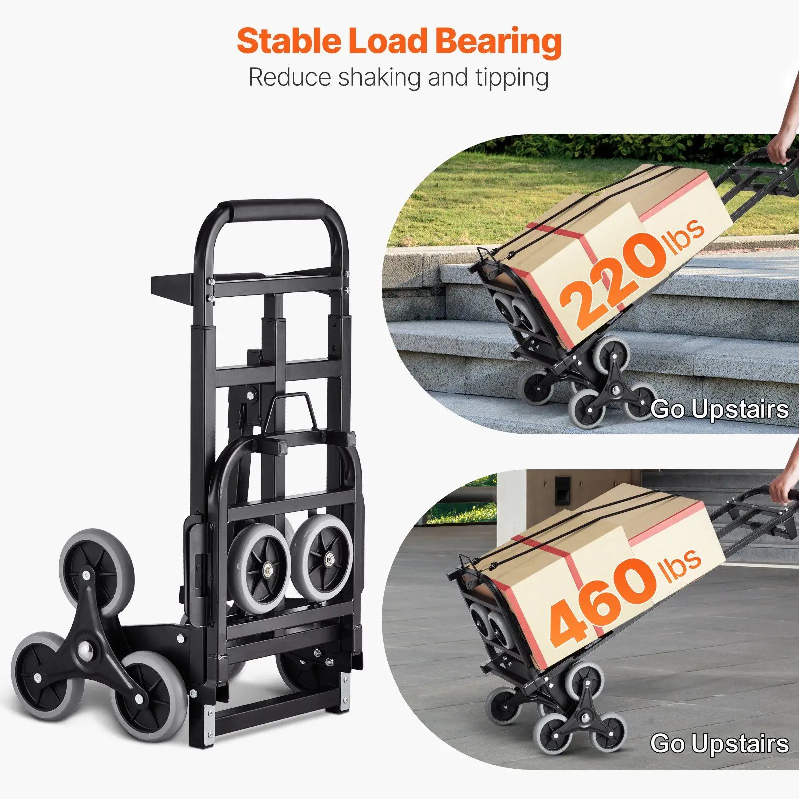 

Stair Climbing Cart Heavy-Duty Hand Truck Dolly 460 lbs Stair Climber Hand Trucks with Adjustable Handle 6 Wheels Folding Cart