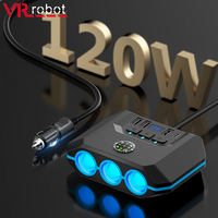 VR Robot 7 IN 1 Car Charger Adapter 120W 3-Socket Cigarette Lighter Splitter with Independent ON/OFF Switch PD Fast Charger