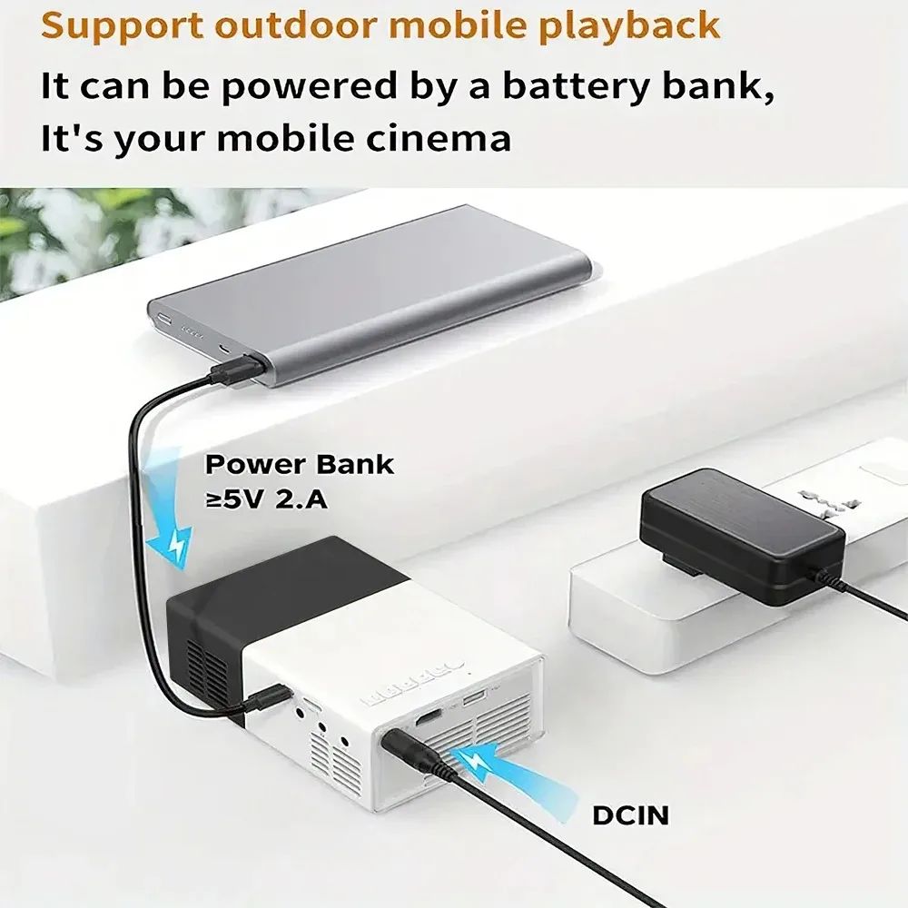 Proyector LED portátil para reproducir vídeos. Dispositivo compacto para crear un cine en casa, compatible con teléfonos inteligentes.