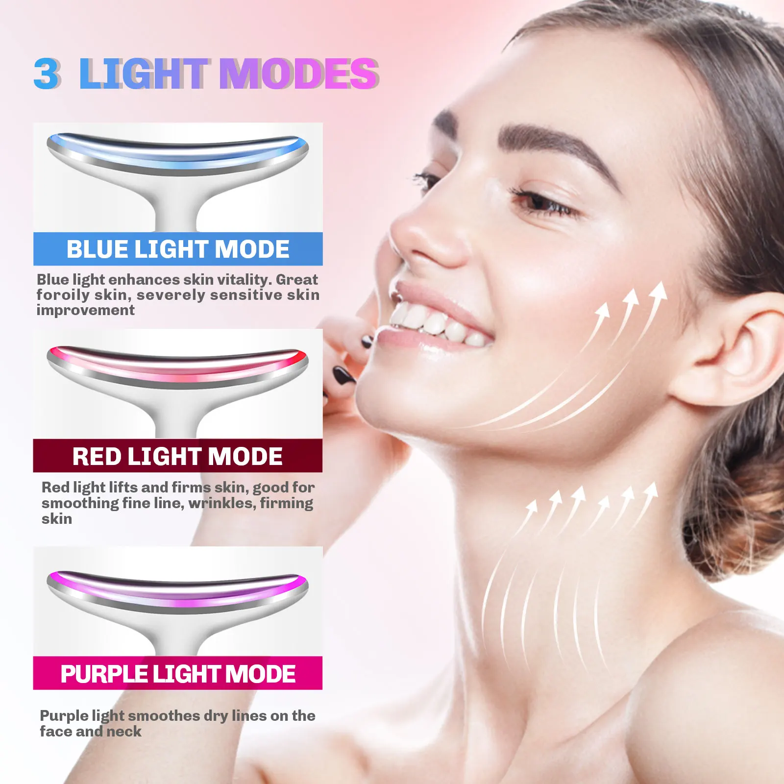 Neck Face Beauty Device 3 Colors LED Photon Therapy Facial Massager Skin Tighten Reduce Double Chin Anti Wrinkle Skin Care Tools