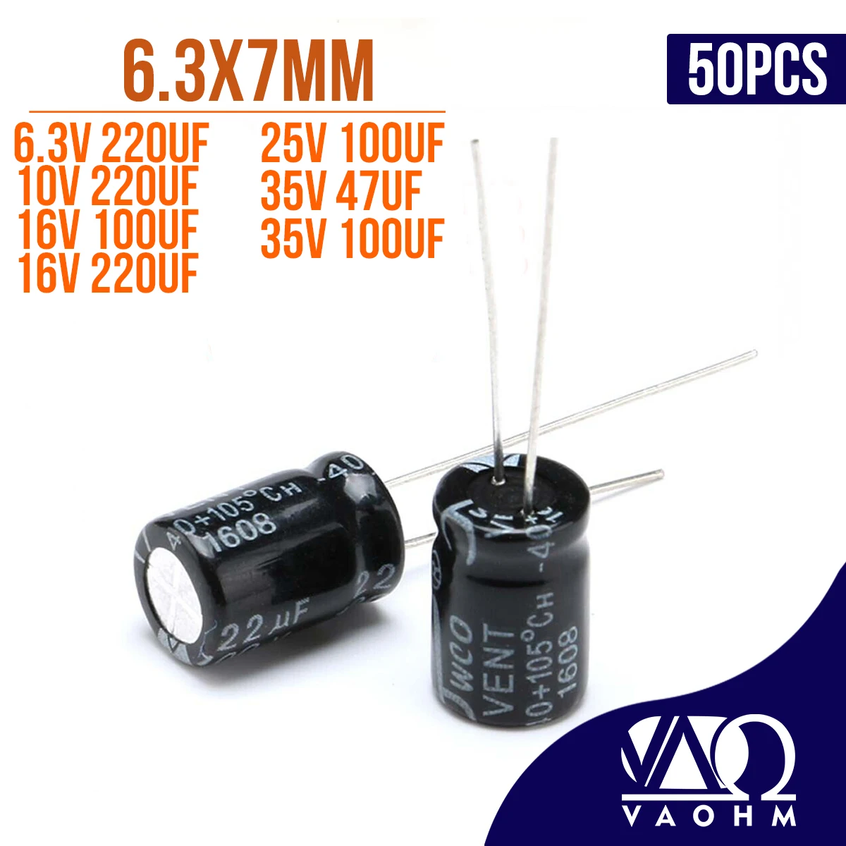 

50PCS Aluminum Electrolytic Capacitor 47uF 100uF 220uF 6.3V 10V 16V 25V 35V 6.3*7MM