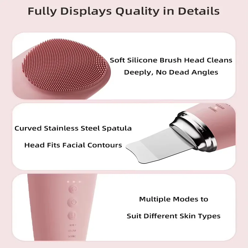 2 in 1 Facial Cleansing Brush And Ultrasonic Skin Scraper Silicone Electric Face Brush with Ion Import Export for Deep Cleansing