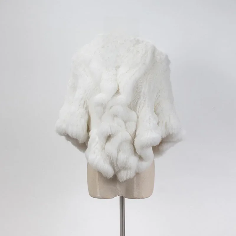Kobiety zima prawdziwy królik futrzany szal z faliste nacięcia moda hurtownia grube ciepłe kobiece futro naturalne Wrap z hakami — zdjęcie 2