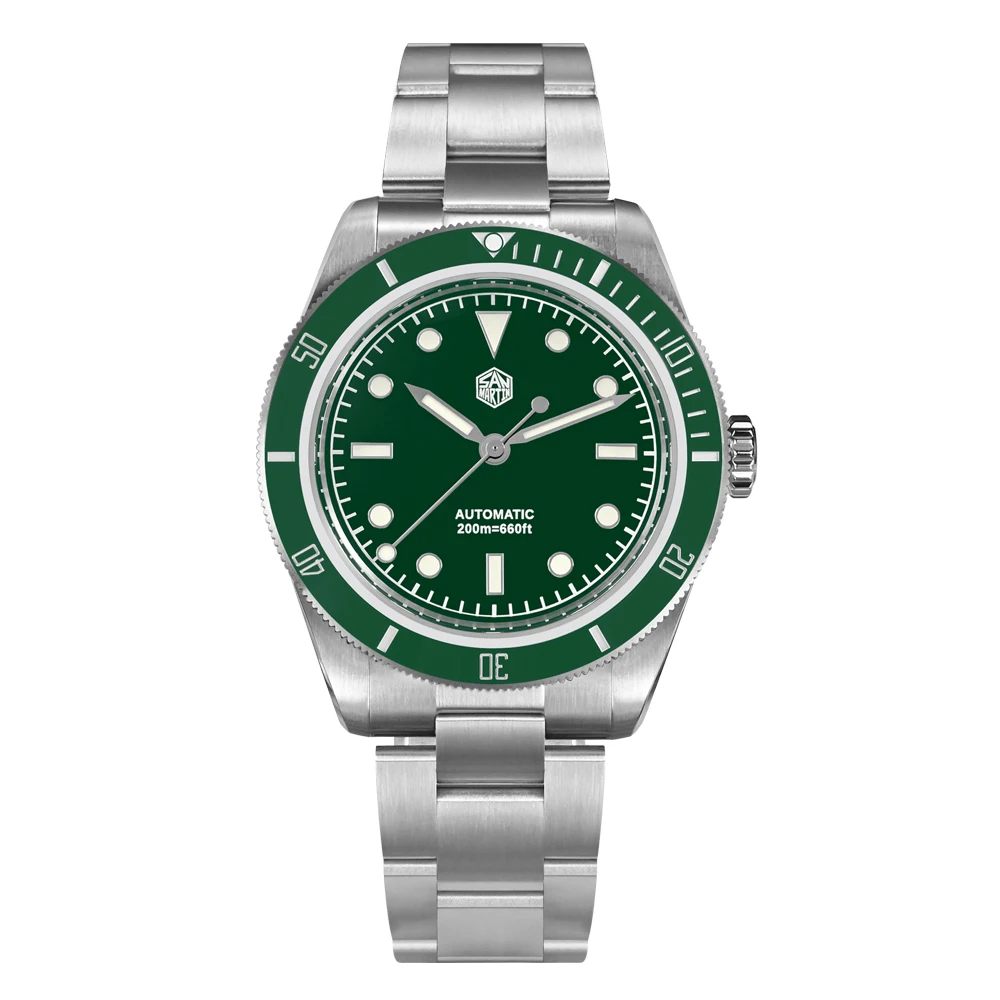 San Martin Vintage 38 mm 6200 Taucheruhr, neu, verbessert für Herren, luxuriös, NH35, automatisch, mechanisch, Saphirglas, wasserdicht, 200 m