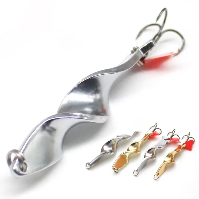 1PC pêche à la traîne filature spirale longue coulée cuillères pêche leurre Spinner 10g 14g 21g 28g vis Rotation métal Jigbait rouge entendre des paillettes